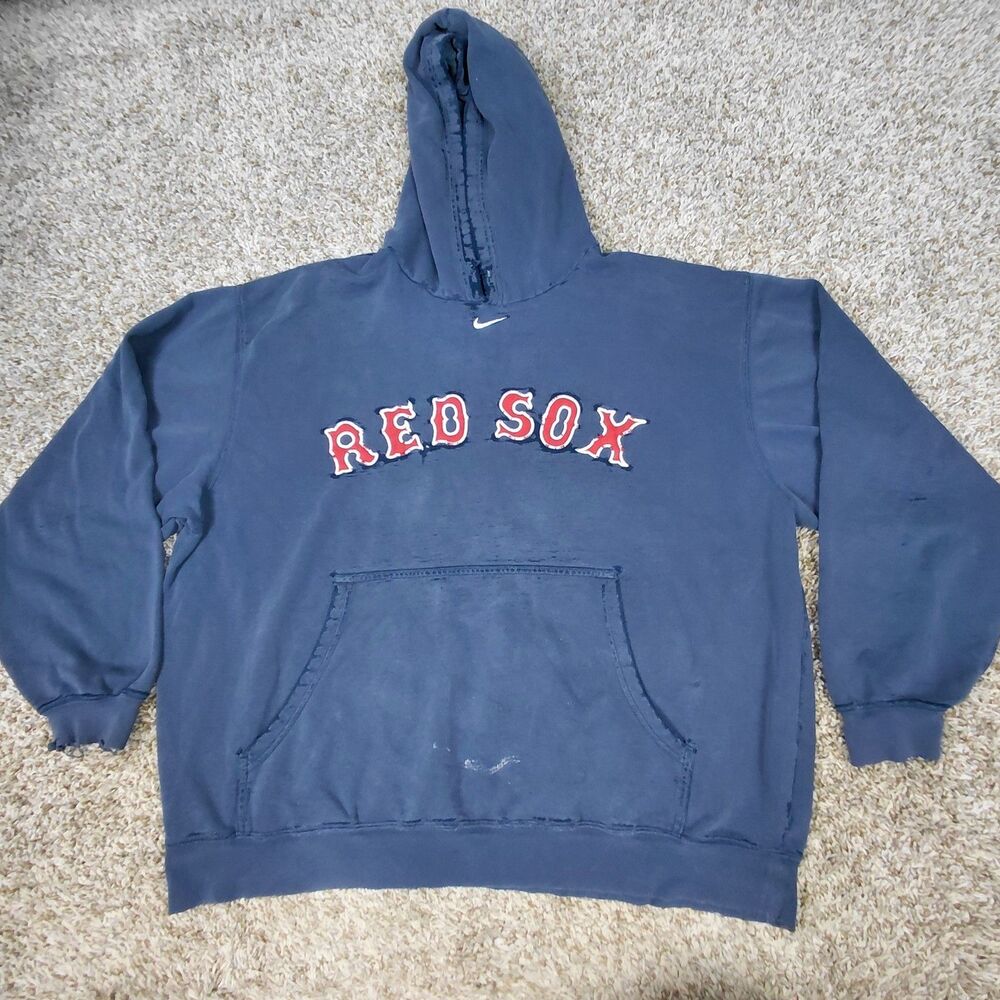 Vintage Y2K Nike Boston Red Sox Center Swoosh Hoodie Sweatshirt Mens XL Distress